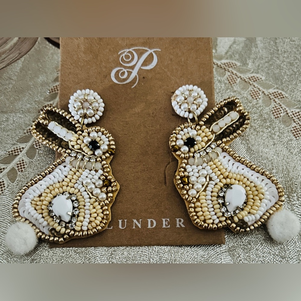 Plunder Beaded Bunny Drop Earrings with cotton tail